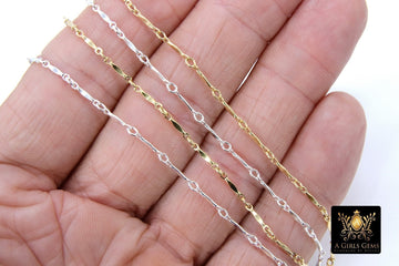 14 K Gold Filled Dapped Bar Jewelry Chains, 8.2 mm 925 Sterling Silver Bars CH #824, Unfinished Long Short Chain
